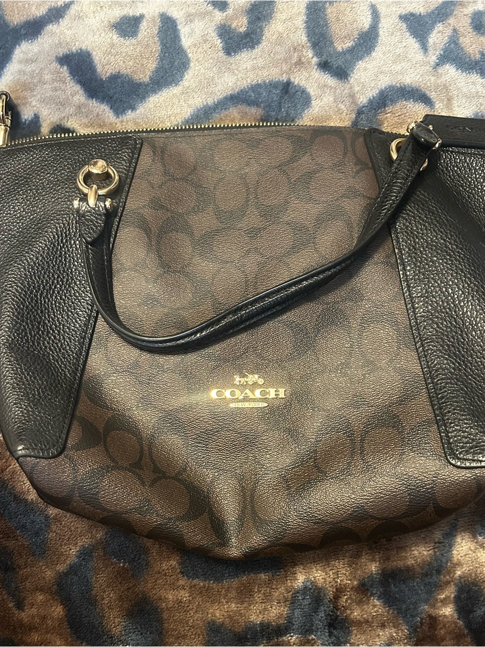 Coach Brown and Black Signature Canvas Shoulder Bag
